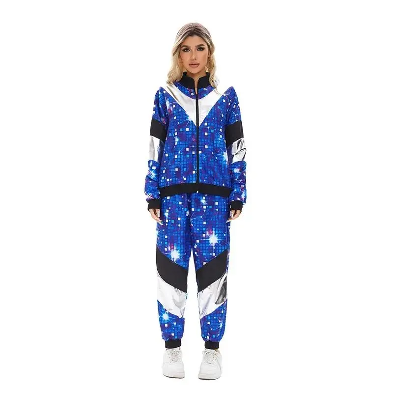 Carnival Men's and Women's Dance Costumes Two Pieces of European and American Retro 80s Hip-hop Party Costumes