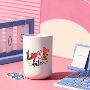 1pc 10oz mouthwash cup, cartoon love quotes, durable bathroom toothbrush cup, wash cup, toothbrush holder, bathroom storage, bathroom water cup, brushing cup Christmas Valentine's Day gift (only cups), suitable for gift giving