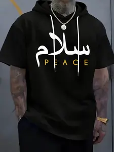 Men's Personalized Printed Hooded T-Shirt for Casual Street Style Streetwear, Available in Multiple Colors, Short Sleeve for Trendy Comfort