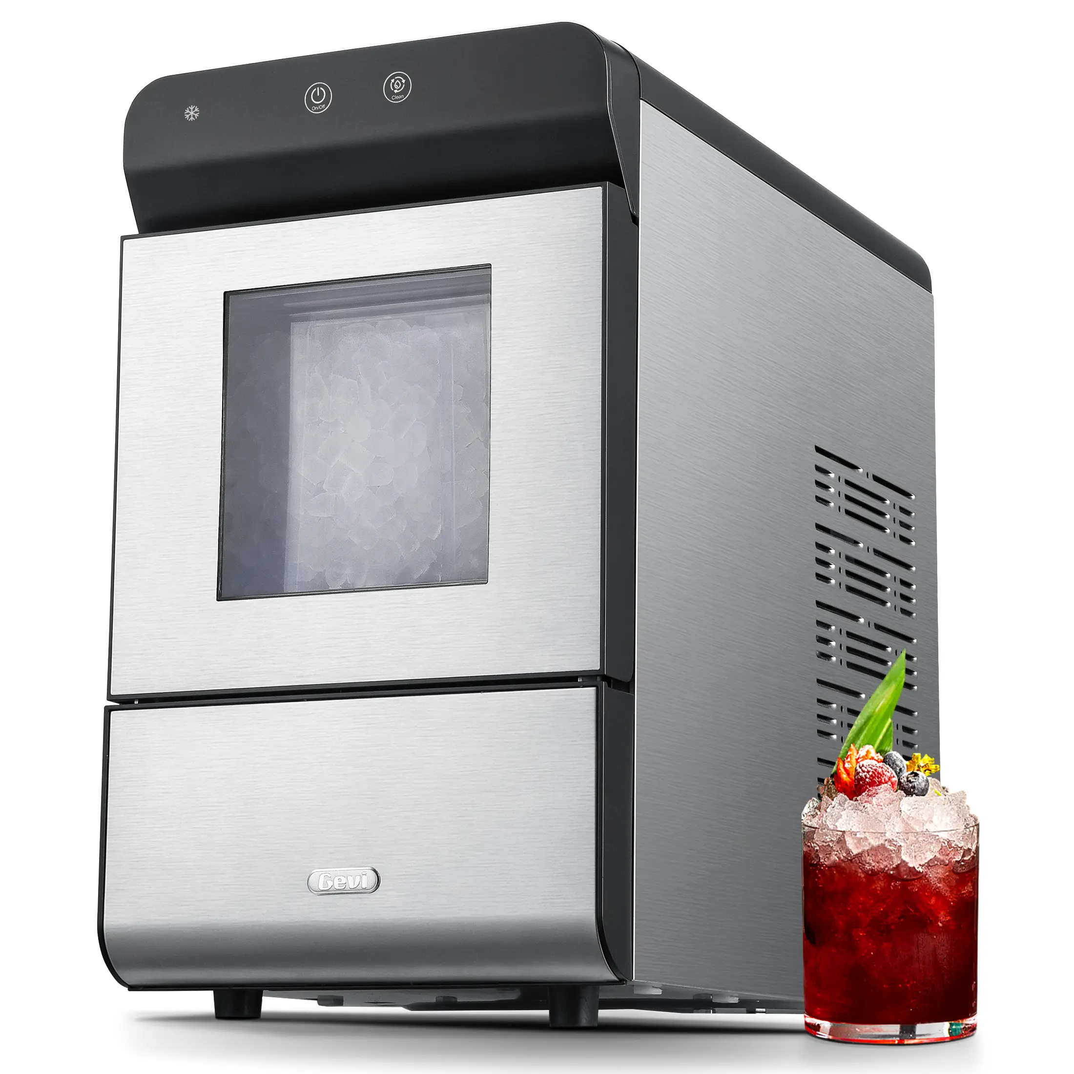【Springtok】Gevi Countertop Nugget Ice Maker with Viewing Window, 4.8 lbs Storage, Front-Access Design, High-Performance Compressor, Noise-Reducing Technology, Superior Insulation, Self-Cleaning, Auto Water Refill, Stainless Steel Housing
