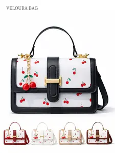 1pc Cherry Print Crossbody Bag for Women, Casual Handbag Satchel, Mini Handbag with Top Handle, Shoulder Purse, Handheld Shoulder Bag, Compact Yet Spacious for Phone, Wallet, Makeup, Perfect for Work, Shopping, Party, Gift for Birthday