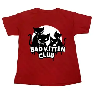 Vintage Bad Kitten Club Baby Tee Gothic Emo Girl Scene Clothing 2000s Casual Cotton Short Sleeve Y2k Top Women Streetwear Fitted Shirt