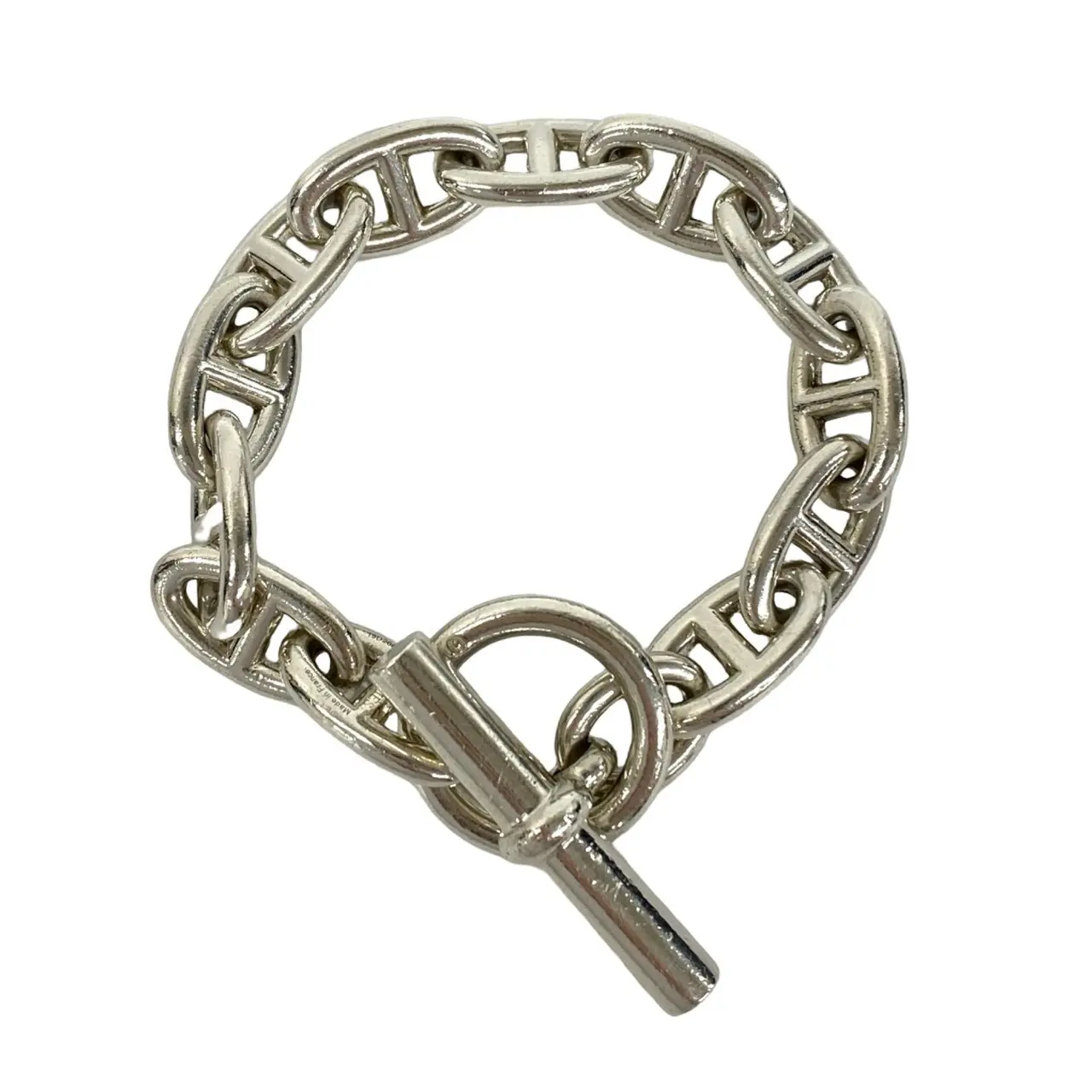 Pre-owned HERMÈS Sterling Silver 925 (Ag925) Small Leather Goods Hermes Chaine dAncre GM Bracelet