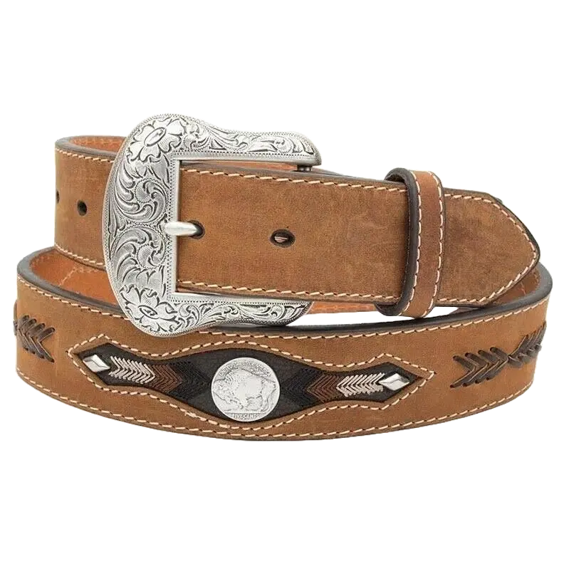 Nocona Men's Buffalo Concho Arrow Medium Brown Leather Belt N2412044
