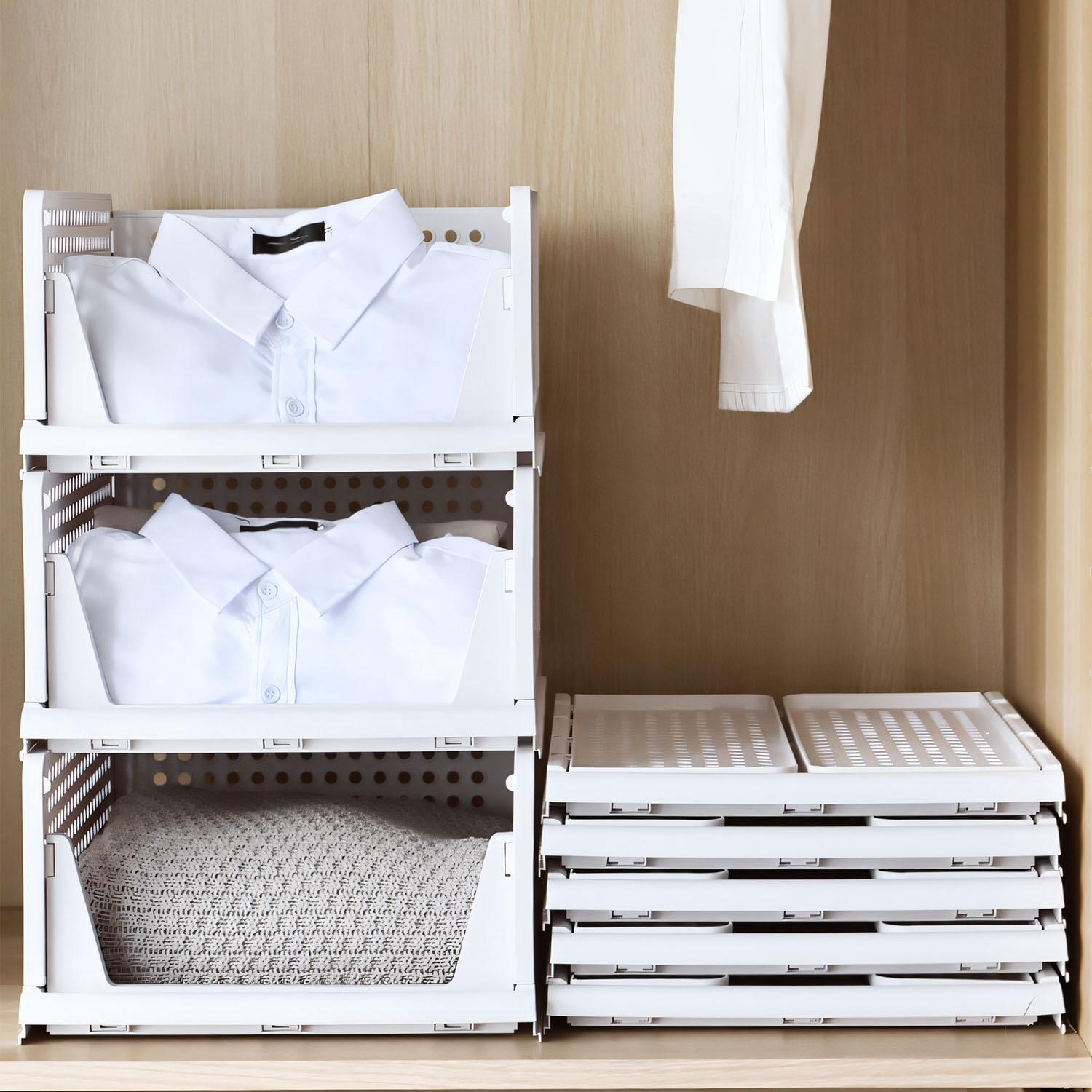 4 Packs Plastic Storage Box Closet Organizer Foldable Storage Bin Stackable Drawer with Slide Rail Push-Pull Storage Basket for Living Room Bedroom Wardrobe White 4 Packs Plastic Storage Box Closet Organizer Foldable Storage Bin Stackable Drawer with Slide Rail Push-Pull Storage Basket for Living Room Bedroom Wardrobe White
