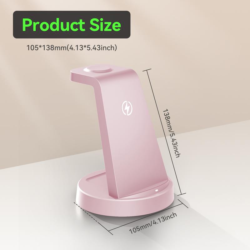 Premium Wireless Charger Stand with Case-On Charging & Sleep-Friendly Mode for iPhone, Samsung, Apple Watch & AirPods — Includes Power Adapter