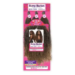 Janet Collection Weave Remy Illusion Bohemian Wave 3Pcs (141618") with 6X6 Wide Free Part Lace Closure