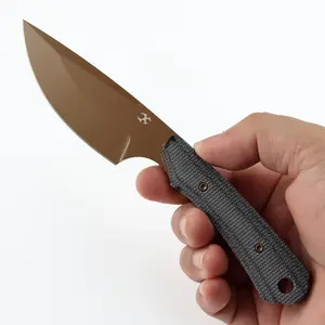 KANSPET Flank Fixed Blade, 3.69" Black Stonewashed Sharp D2 and Shred Carbon Fiber Micarta G10 Ergonomics Handle for EDC Hunting Camping--G006Series