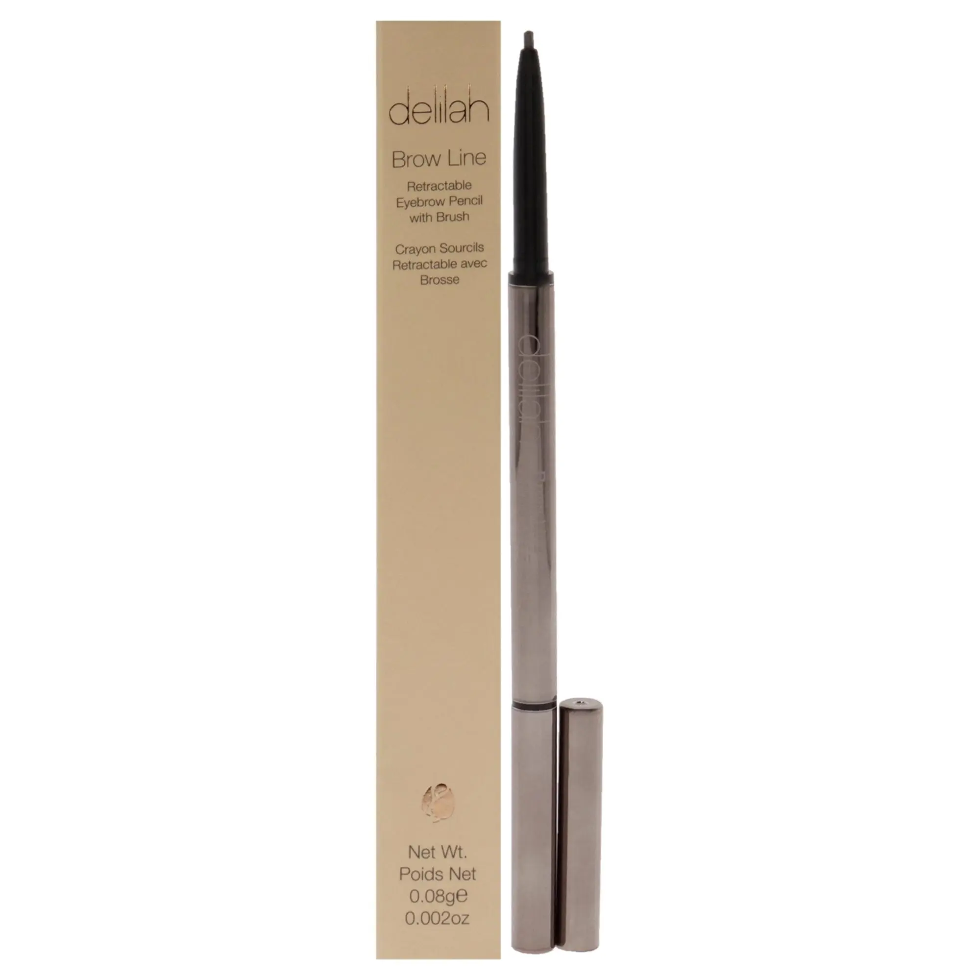 Women's Delilah Sable Brow Line Retractable Eyebrow Pencil with Built-in Brush - Makeup, 0.002oz, Natural Finish, Use Brush Tip, Flawless, Retractable Design