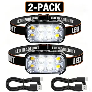 Super Lightweight LED Headlamp 2-PACK with Motion Sensor, 2.1oz Ultralight 6 Modes White & Red Light, USB-C Rechargeable & Digital Battery Display, Waterproof Headlight for Camping, Running, Fishing
