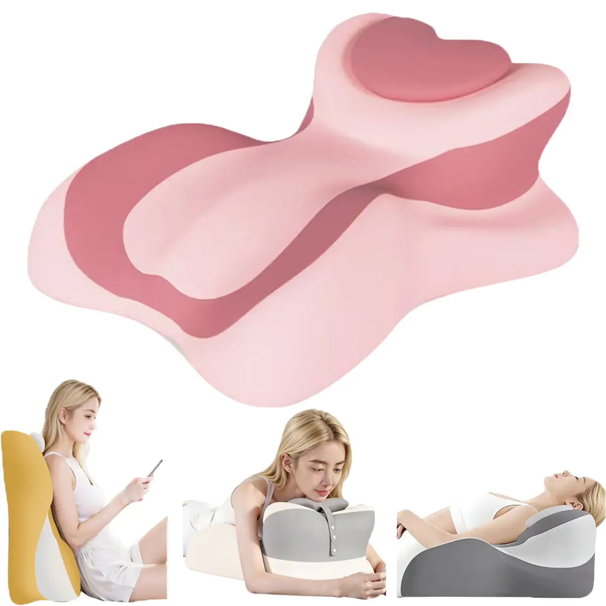 Ergonomic Reading Pillow, Memory Foam Wedge Pillow, Adjustable Neck Pillow | Multi-Positional Support Cushion for Stomach Sleepers and Sedentary, with Removable Washable Cover, Pink