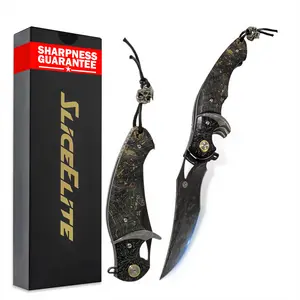 SliceElite Black Lotus Folding Knife VG10 Damascus Steel 89 Layer Blade Stabilized Maple Burl Wood Handle Compact Small Pocket Folding Knife for Everyday Use Gifting and Travel Carry