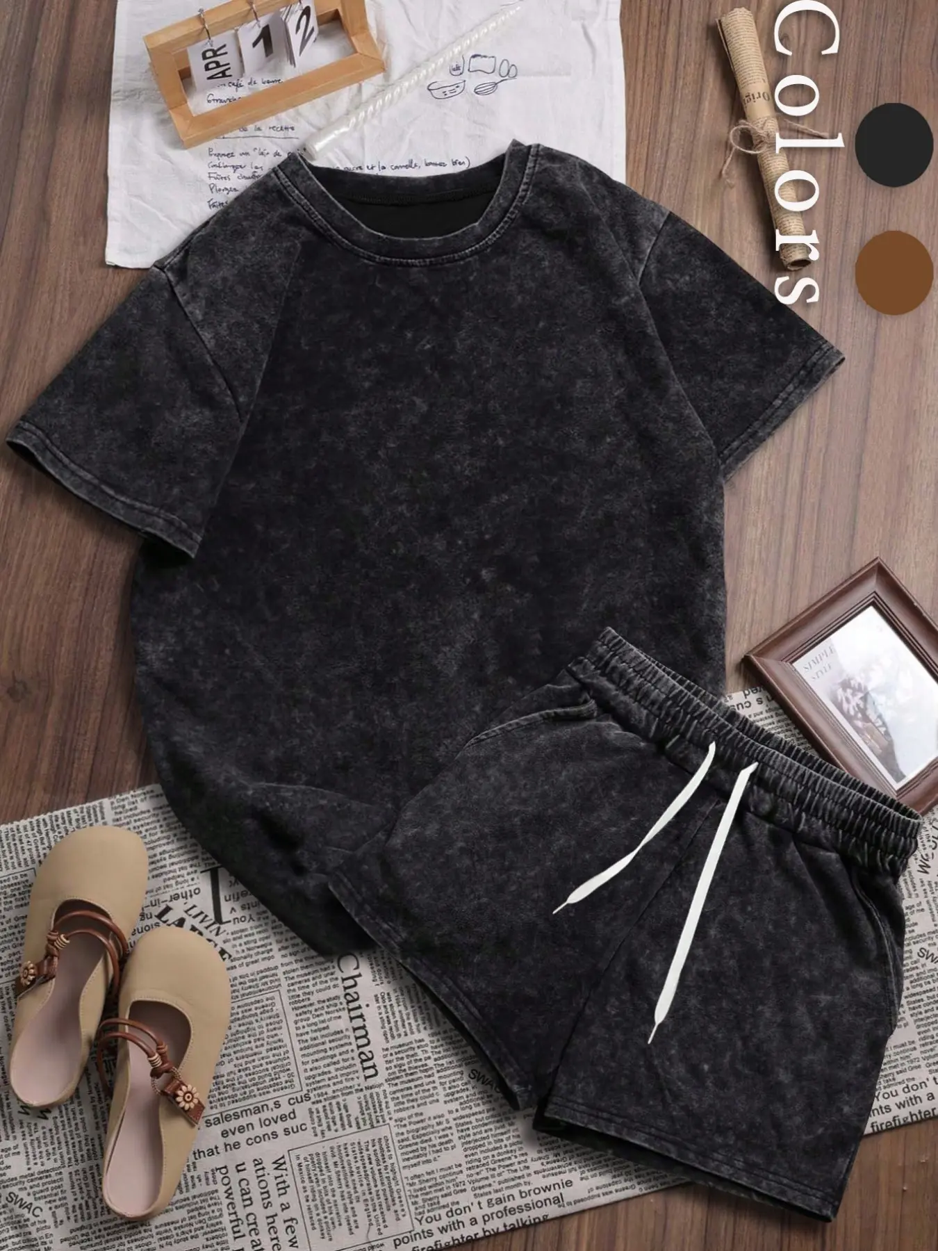 Women's Vintage Style Sportswear Set, Elegant Summer Casual Round Neck Loose Short Sleeve Top & Shorts, Short Sleeves Set, Suitable for Daily Commute