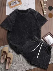 Women's Vintage Style Sportswear Set, Elegant Summer Casual Round Neck Loose Short Sleeve Top & Shorts, Suitable for Daily Commute