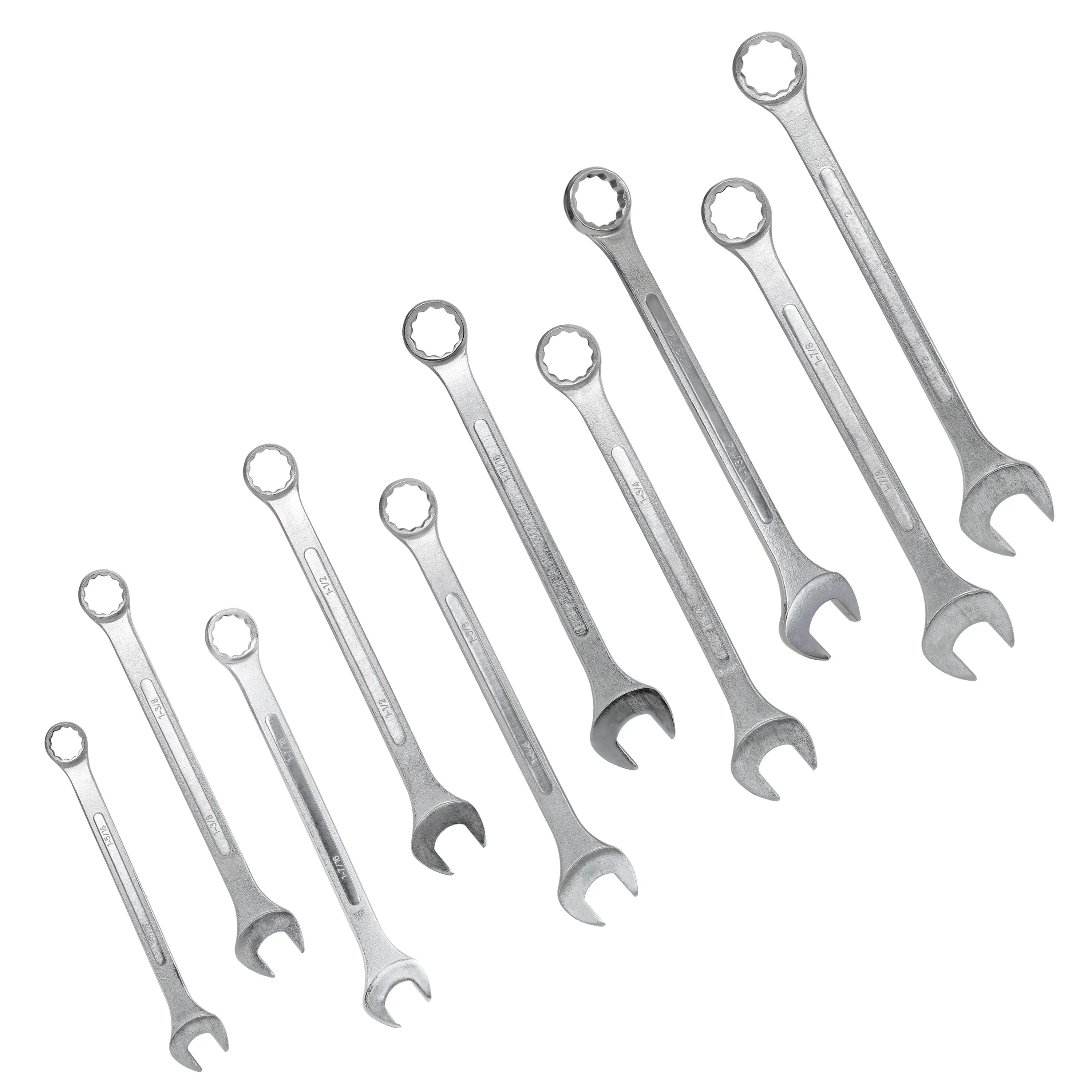 10pcs SAE Chrome-Plated Steel Jumbo Combination Wrench Set, Extra-Large SAE Sizes 1-5/16in,1-3/8in,1-7/16in,1-1/2in,1-5/8in,1-11/16in,1-3/4in,1-13/16in,1-7/8in,2in, Heavy-Duty, with Green Storage Bag