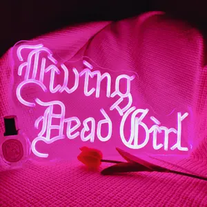 Living Dead Girl Neon Sign Pink Light for Bedroom,Bar, Dorm, Gothic Home Décor