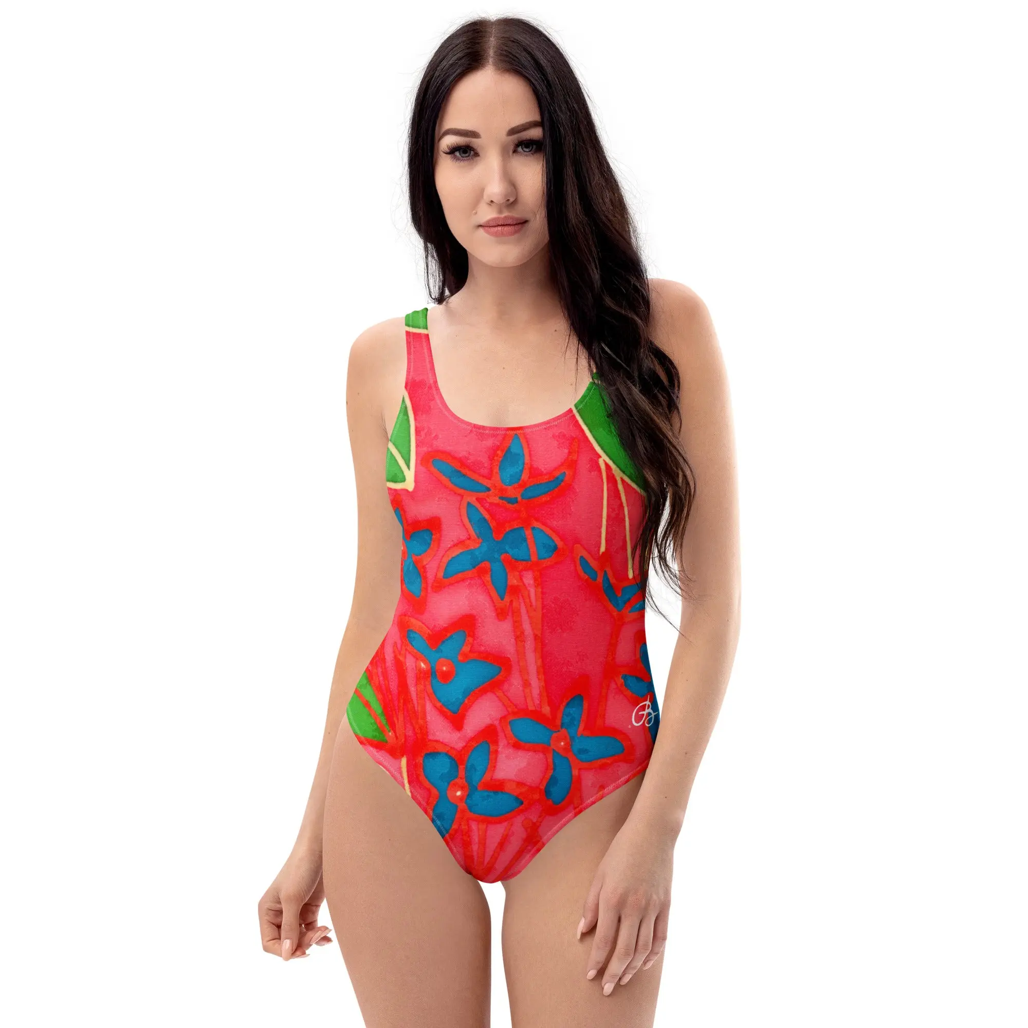 Hand Painted Tropical Leaves One-Piece Swimsuit