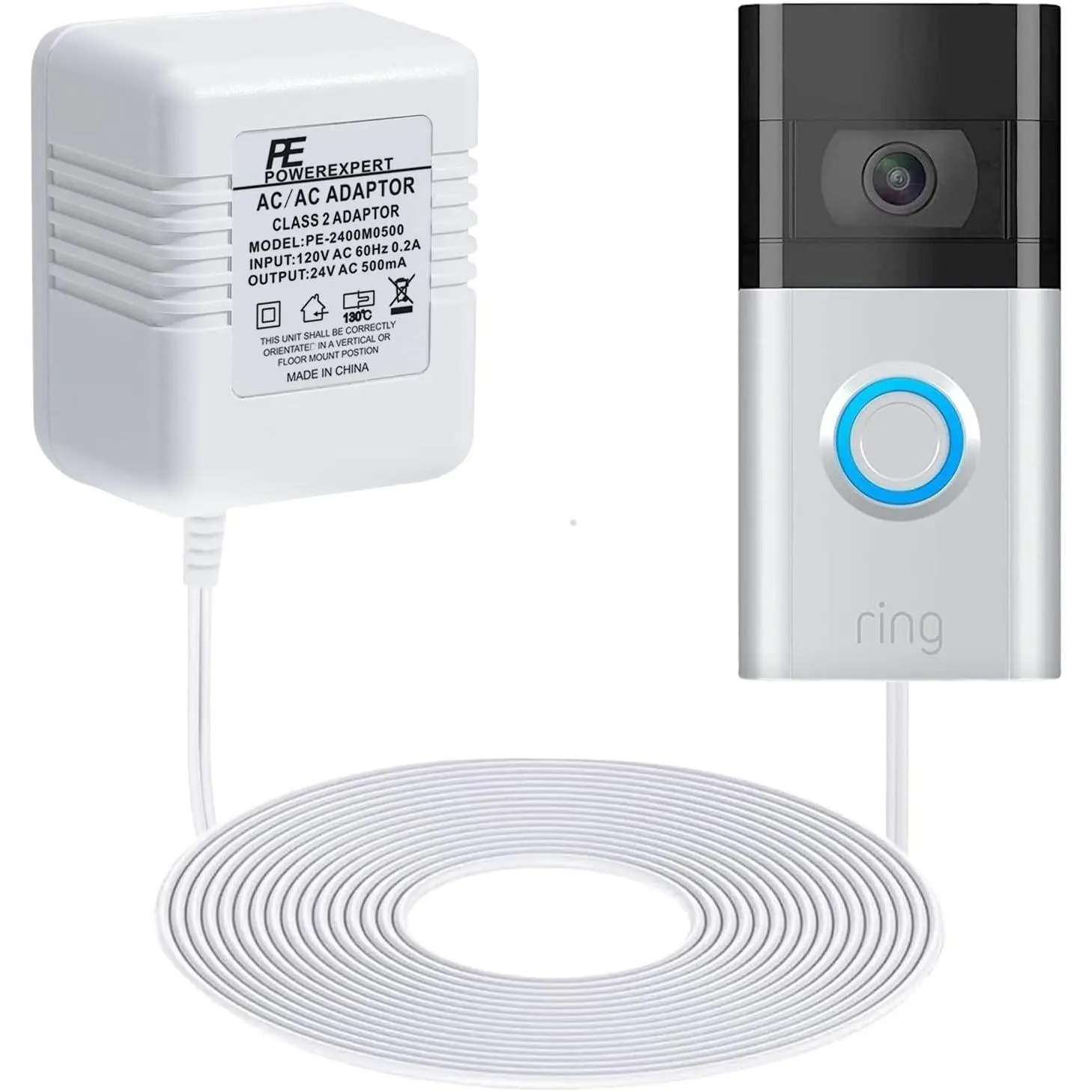 Doorbell Transformer 24V Adapter for Ring Video Doorbell, 16.4ft Long C Wire Power , Compatible with Ring, Nest Hello,  and Eufy Video Doorbells