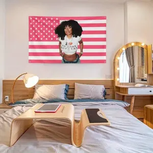 Pink Flag, Perfect for Aesthetic American Tapestry Decor. Ideal for Hip Hop-Themed Wall Art, Concert Room Decoration, Or As a Gift for Trendy Individuals. with a Randomly Colored Buckle. 60X40