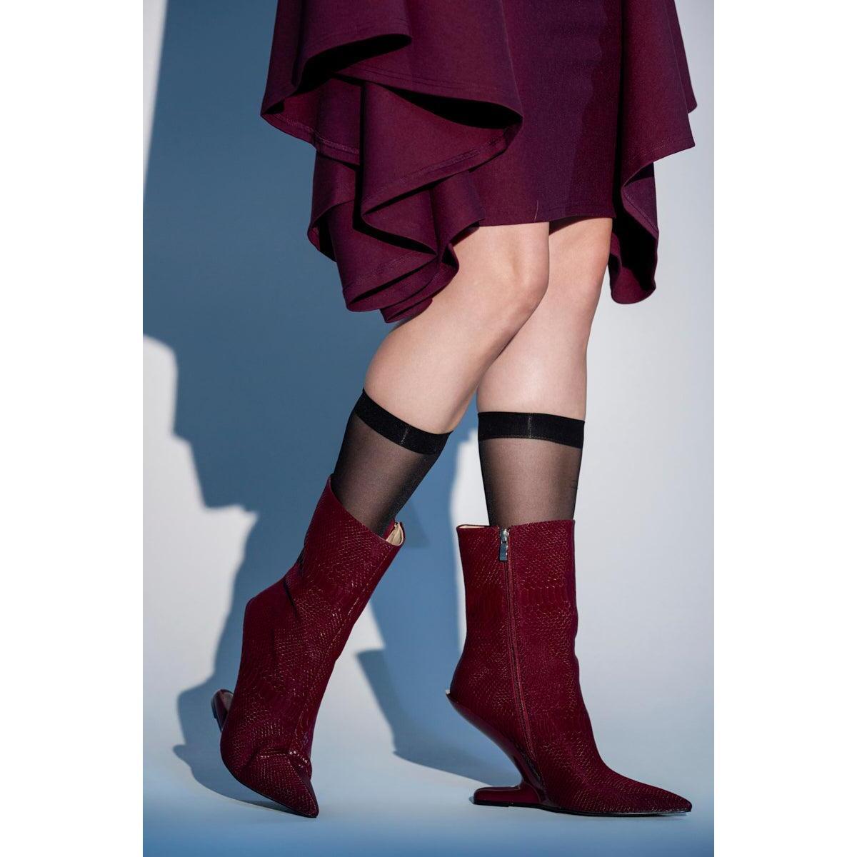 AZALEA WANG GLACIELLE BURGUNDY CROC BOOTIE