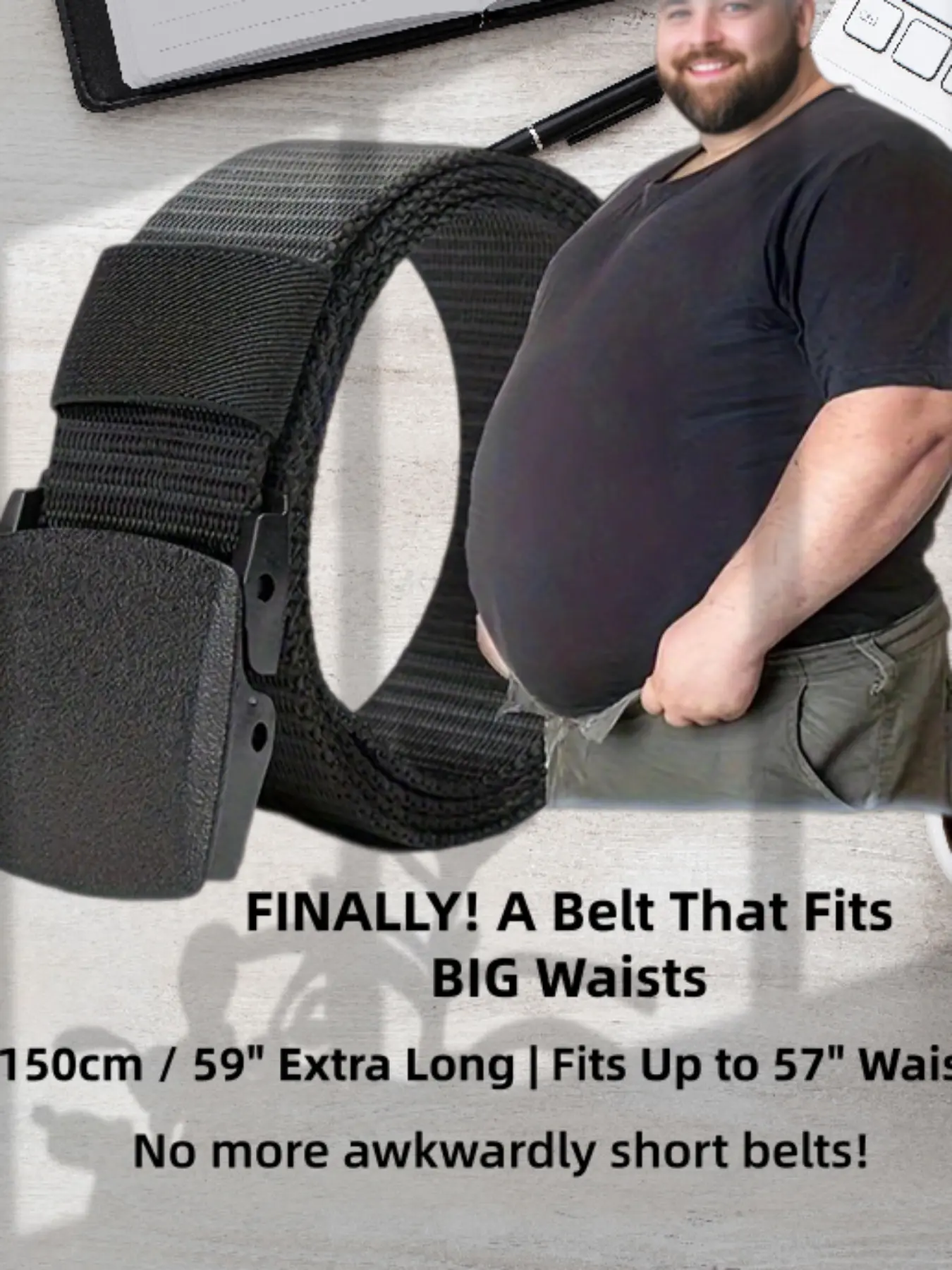 Big & Tall Tactical Belt for Men, Adjustable Fit Canvas Waist Belt Up to 57 Inches, Comfortable & Durable for Daily Wear, Casual Style, Adjustable Side Belt
