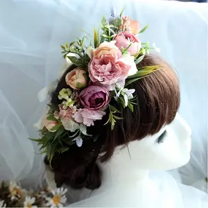 1 Piece Bohemian Style Artificial Rose Headband-Purple and Colorful Flower Crown, Suitable Wedding, Beach Party, Spring and Summer Vacation-Teenagers and Adults, Holiday Headwear, Wedding Accessories, Spring Fashion Accessories