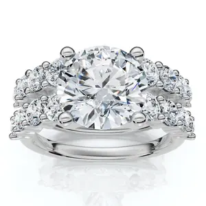 Certified 3 6/8ct Diamond Engagement Wedding Ring Set 14k Gold Lab Grown