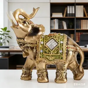 1pc Lucky Fortune Elephant Ornament, Feng Shui Ornaments, Decorative Ornament, Resin Sculpture Art Craft, Home Decoration, for Bookshelf, Home Living Room, Office, Café Decor, Room Desktop Display, Hallway Ornament
