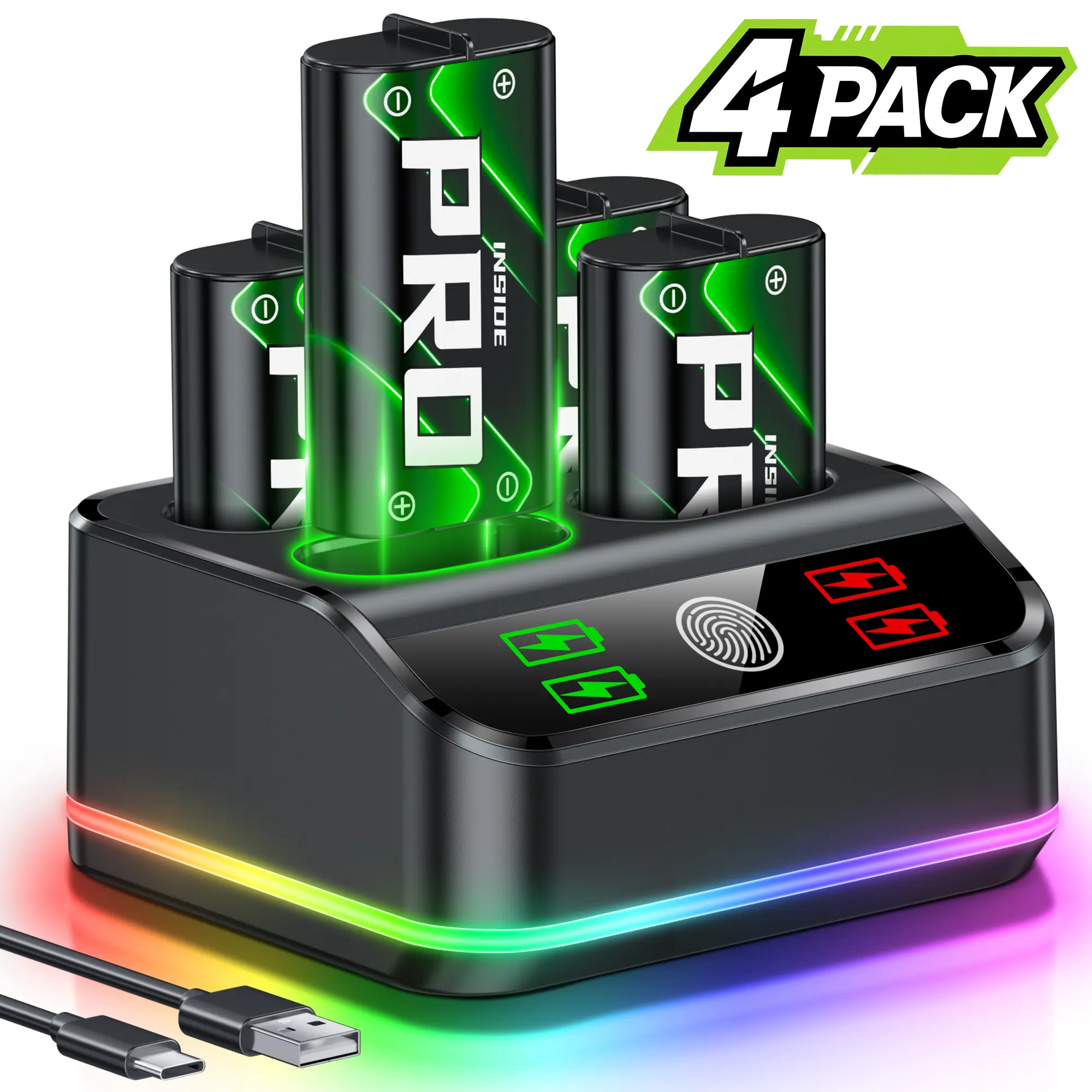4x4800mWh Rechargeable Xbox One Controller Battery Pack, Xbox Rechargeable Battery Station with LED Light, Xbox Charger Battery Pack for Xbox Series X|S/One S|X/One Elite Controller