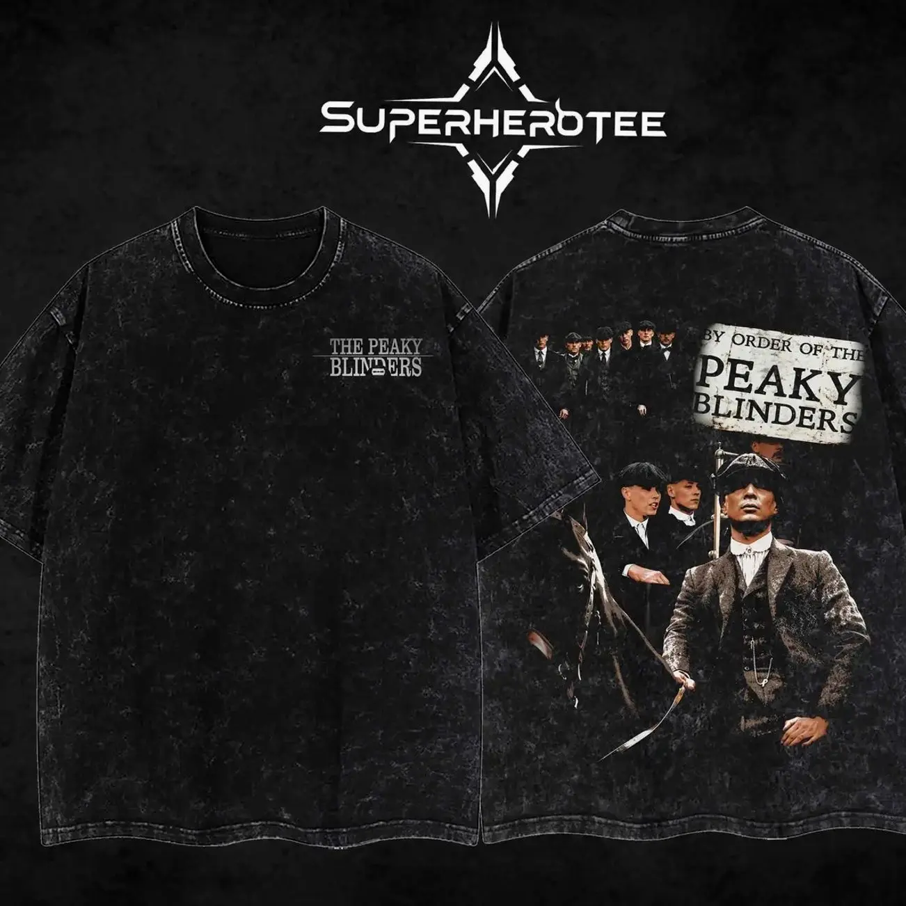 [ superhero tee ] Peaky Blinders Shelby Brothers #4 Graphic Tee Washed – Tommy Shelby Arthur Shelby Poster Streetwear Retro Limited Shirt, By Order of the Peaky Blinders Gangster TV Series, Shelby Company Fan Apparel Heavy Cotton  PGB