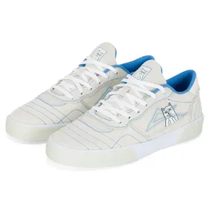 Men's LAKAI X RIPNDIP Cambridge Lord Nermal Casual Low Top Trainers, Cream Color, Round Toe, Mesh Upper, Blue Stitching