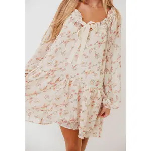 Maui Soft Petals Flare Mini Dress in Cream Multi with Detachable Liner