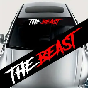 1PC 130x21CM English Beast Car Stickers, Free Theme, for Car Front and Rear Windscreen, Self-adhesive Waterproof Sunshade Covering Scratches Modification Decals, Truck Car Decal, Vehicle Exterior Decoration (with Black Background)