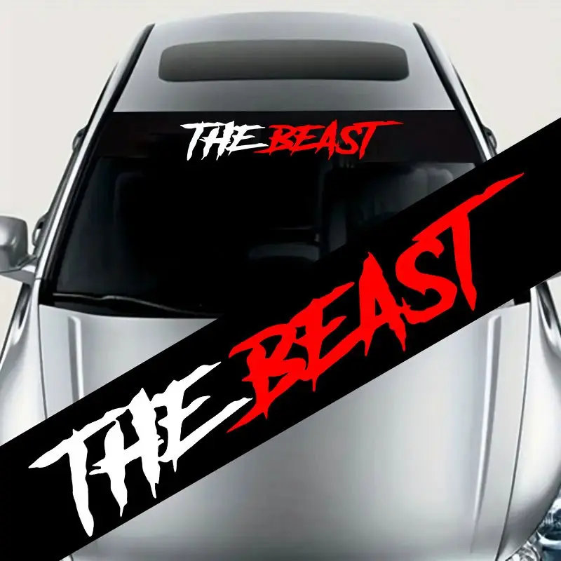 1PC 130x21CM English Beast Car Stickers, Sticker For Cars, for Car Front and Rear Windscreen, Self-adhesive Waterproof Sunshade Covering Scratches Modification Decals, Automotive Decals, Vehicle Exterior Decoration (with Black Background)