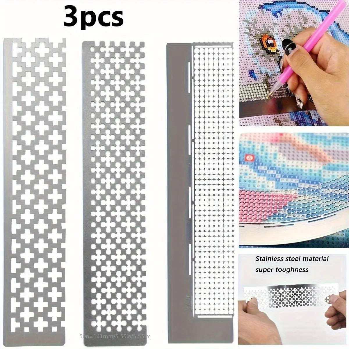 3 Piece Diamond Drawing Craft Tool Set with Grid Rulers, 250 Holes & 408 Holes, 5D Diamond Painting Tools, Diamond Art Tools for Round & Square Diamonds, Diamond Painting Kits