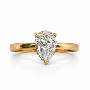 14k Yellow Gold Pear Shaped Ring with 2.17CTW Lab Diamonds - IGI - VS-VVS Clarity - D-E Color