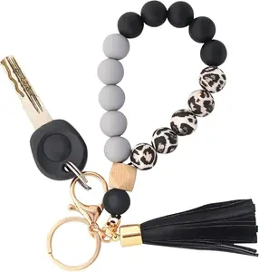 Beaded Keychain with Tassel, Silicone Key Ring Bracelet, Cute Boho Car Key Chain Wristlet for Women