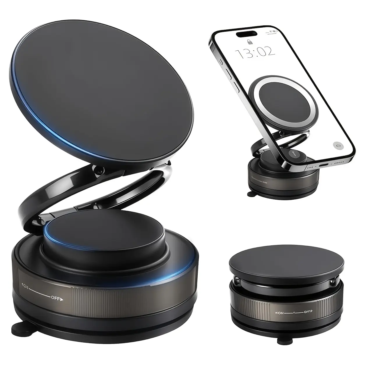 360 Adjustable Vacuum Magnetic Phone Holder for Car,Foldable Car Suction Cup Phone Mount with 3-Axis Adjustment,Universal Vacuum Suction Phones Holder for Cars Dashboard/Window