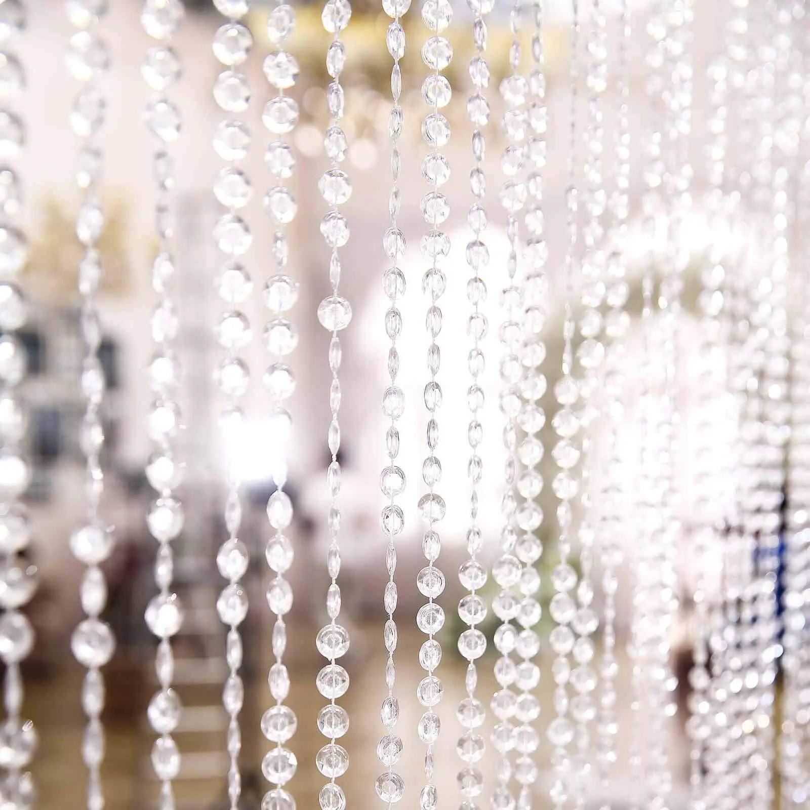 8ft Modern Solid Pattern Crystal Diamond Beaded Curtains with Plastic Rod, Adjustable Hooks, for Doorway, Indoor Use, Home Decorative Curtain, Adjustable Hook Curtains