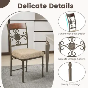 COSTWAY - Set of 2 Dining Room Chairs Armless Kitchen Chairs Set with Seat Cushion-Brown