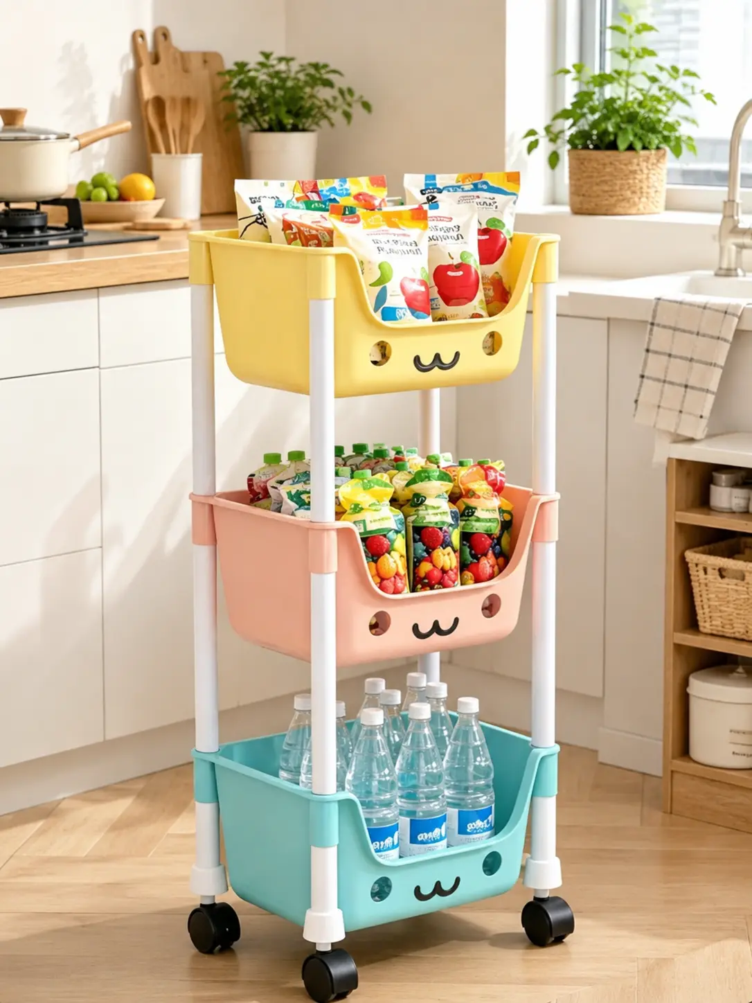 3-Tier White Durable Plastic Compact Multifunctional Utility Cart - 360° Swivel Wheels, Easy to Transport, Bathroom Counter Storage, Bedroom Organiser, Colorful Multi-Layer Design, Space-Saving Basket Tray Organizer, Lightweight Rack