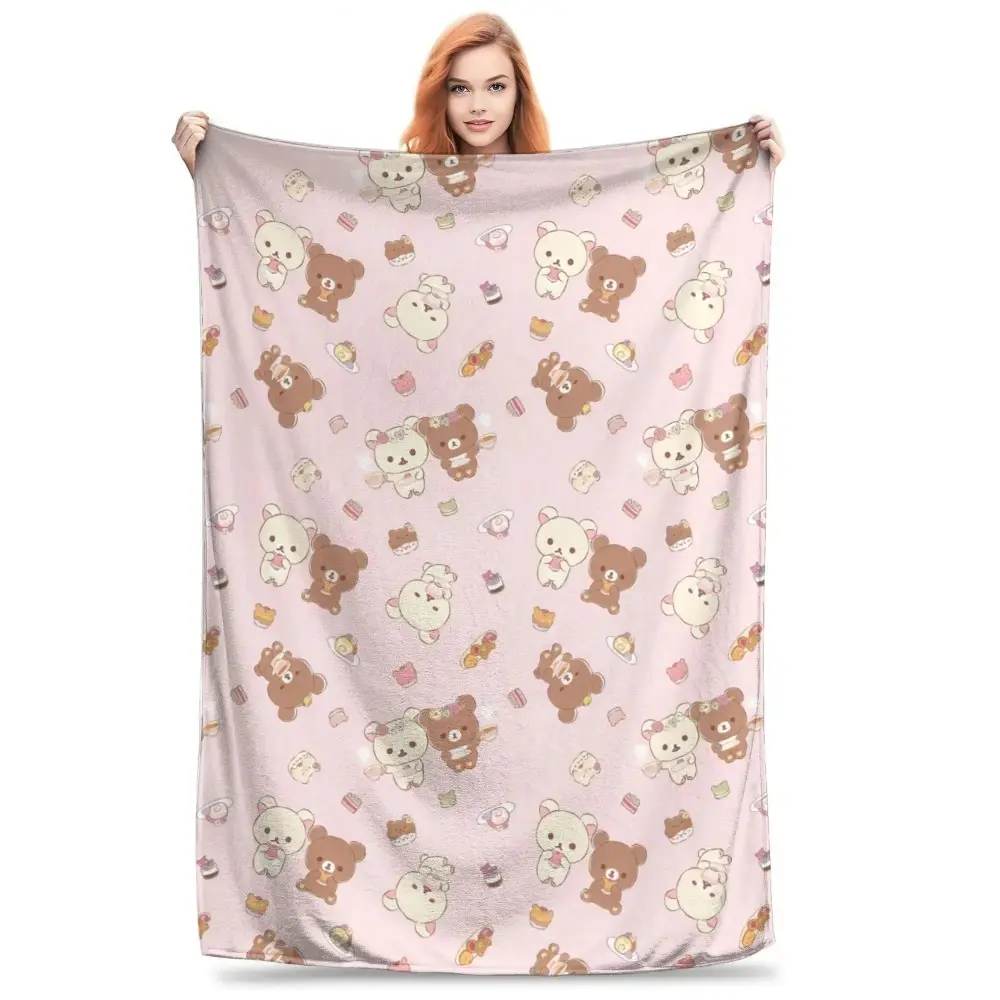 Bear Printed Flannel Blanket, Soft Warm Lightweight Throw Blanket, Cozy Home Decor Blanket for Bed Sofa Travel Office, Ideal Holiday Gift for Family & Friends