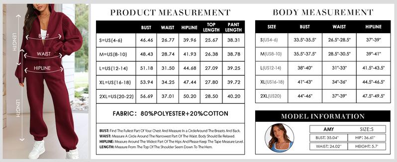 BTFBM Women's Fleece 2-Piece Set - Long Sleeve Zip Up Sweatshirt and Sweatpants for Fall and Winter Casual Matching Outfits - Overalls, Womenswear