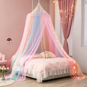 Bed Canopy with Lights - Mosquito Netting for Twin, Single, Full, Queen & King Size Beds - Decor for Girls' Rooms