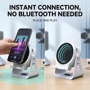 5-in-1 Wireless Charging Bluetooth Speaker – Phone/Tablet Stand, 2000mAh Portable Power Bank, USB Rechargeable, Colorful Ambient Light – Ideal Gift for Friend & Family