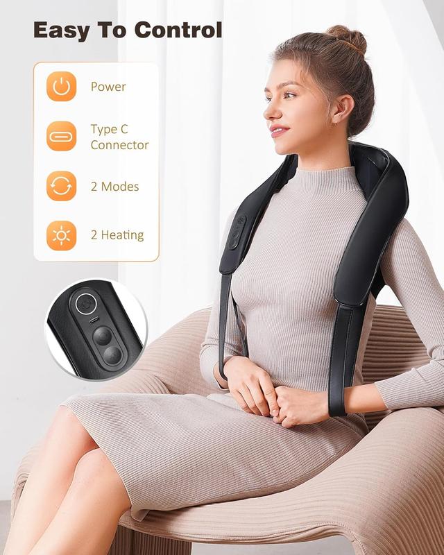 KNOZE Neck and Shoulder Massager with Heat, Cordless Back and Neck Massager, Upgraded Graphene Heating, 4D Shiatsu Deep Kneading Massage for Shoulder, Back,Leg,Pain Relief, Portable Gifts for Dad Mom Friend