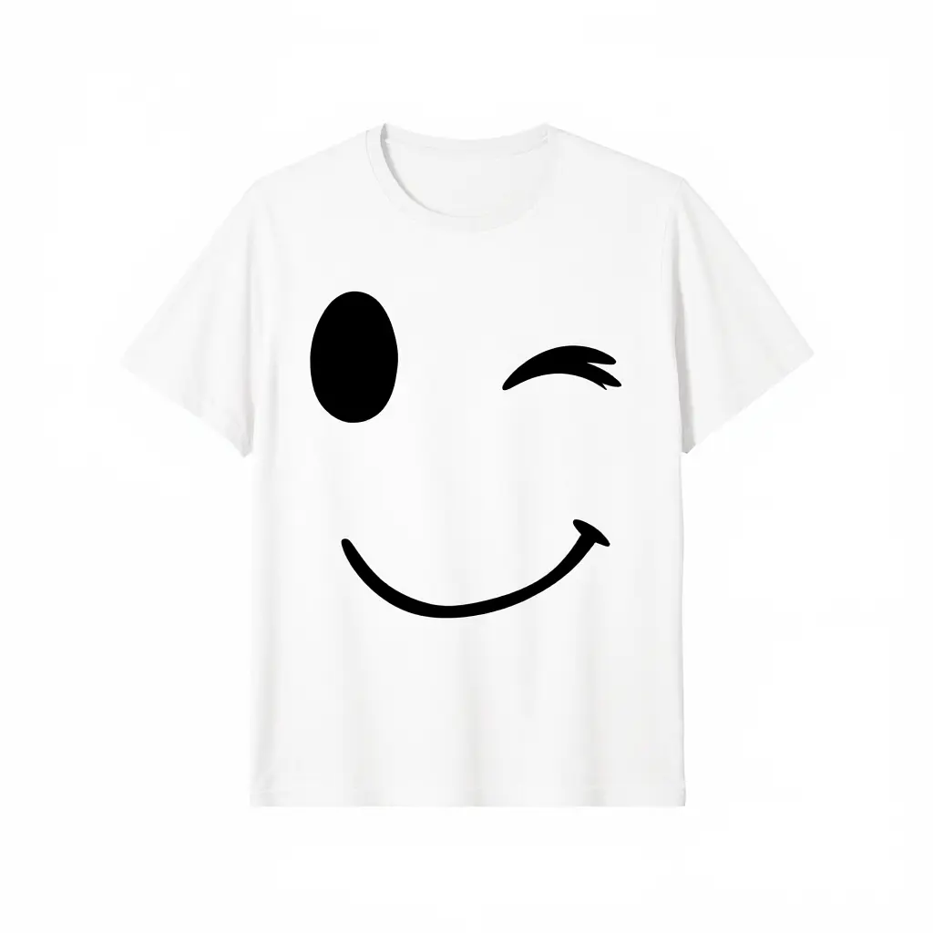 Menswear Cotton Fabric Relaxed Fit Short-Sleeve T-Shirt - Trendy Winking Smiley Face Graphic, Cute Casual Tee for Men & Women, Shortsleeve, Oversized