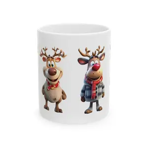 Christmas Reindeer Ceramic Mug - 11oz (0.33 l) & 15oz (0.44 l) - Microwave & Dishwasher-Safe - Warm-Up or Cool-Off Beverage - Drinkware, Drink