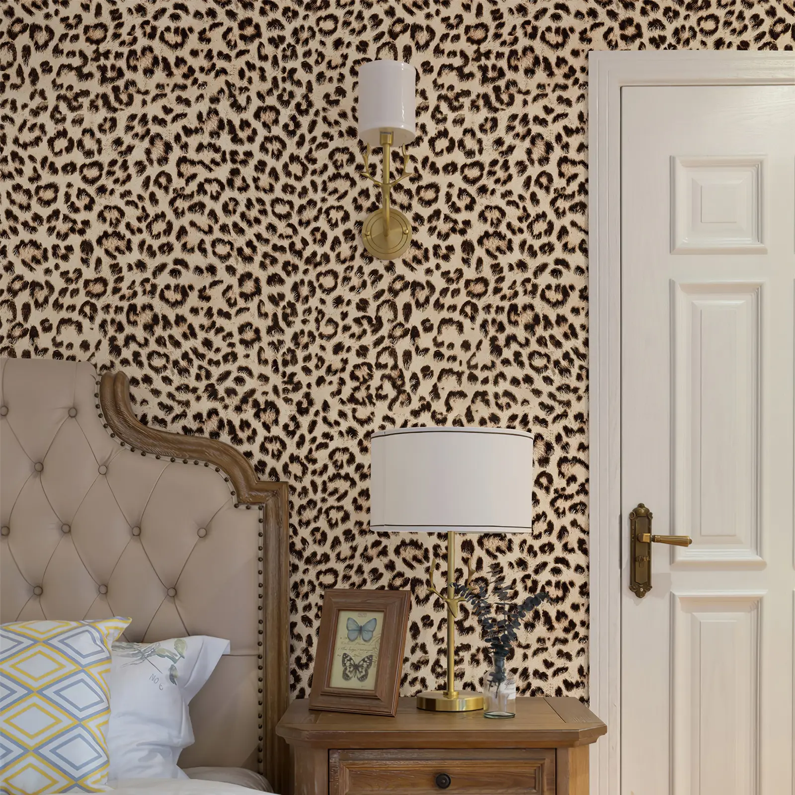 Leopard Print Peel and Stick Wallpaper Waterproof Removable Self Adhesive Textured Wall Paper Yellow Unique Funky Cheetah Contact Paper for Bedroom