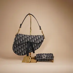 Pre-owned Dior Canvas Shoulder Bags Saddle Bag Medium Blue Oblique Jacquard With Shoulder Strap